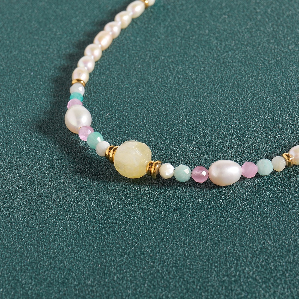 Freshwater Pearl Gemstone Necklace*Aquamarine*Citrine*White Jade*Rose Quartz - Picture 3 of 5